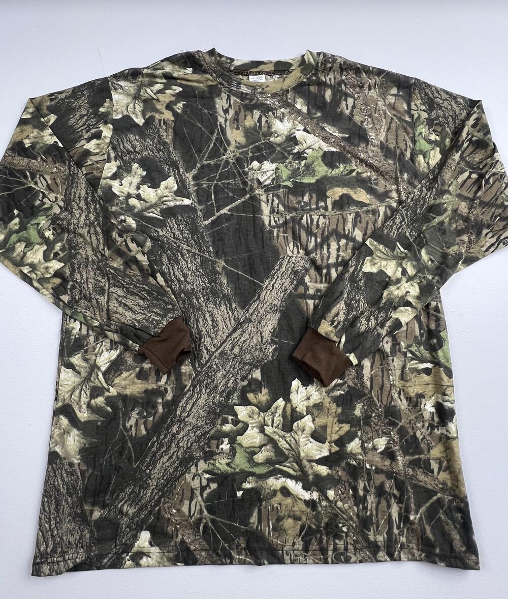 Vintage Camouflage Hunting Shirt Mens 2XL Brown Camo Long Sleeve Crewneck USA